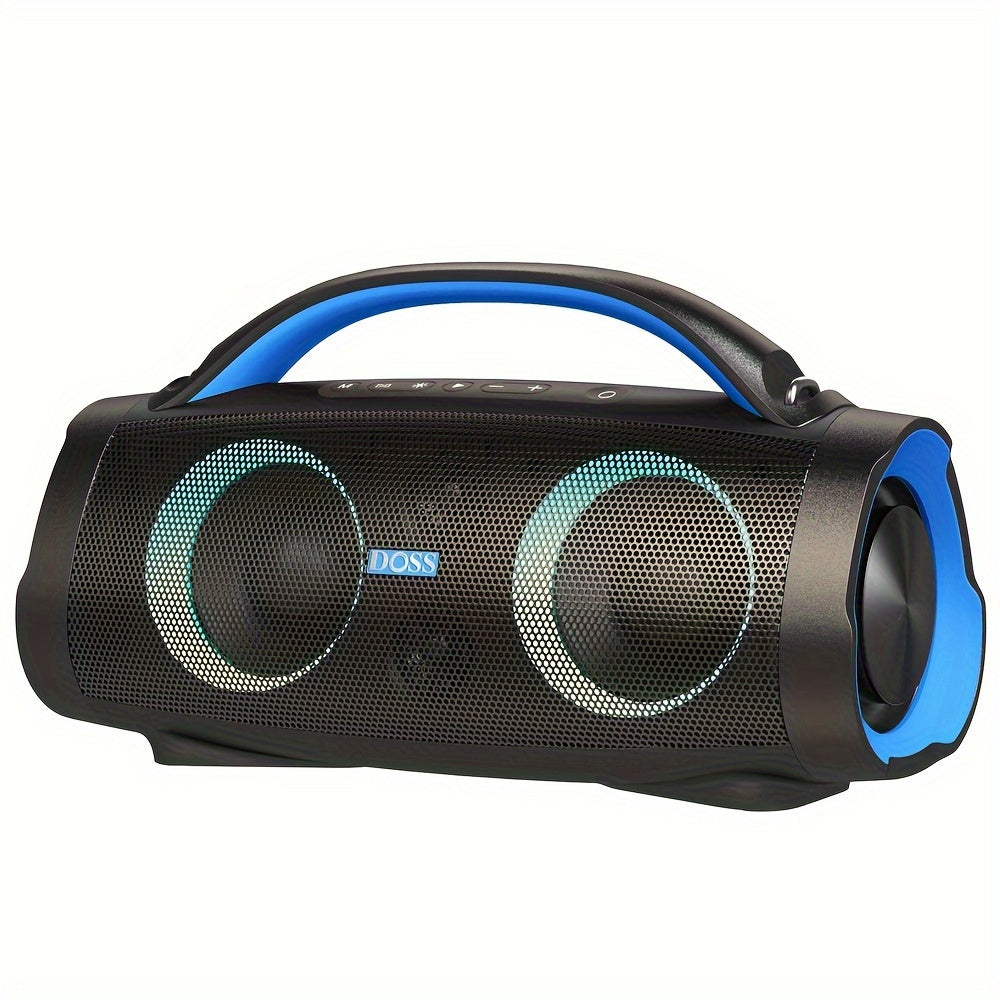 Altavoz Portátil Inalámbrico para Exteriores DOSS 100W 5.3 con Sonido Estéreo, Bajos Intensos, 20 Horas de Reproducción, Batería Externa de 10400 Mah, Luz de Fiesta de Color Mezclado, Altavoz Portátil IPX6 para Camping, Playa