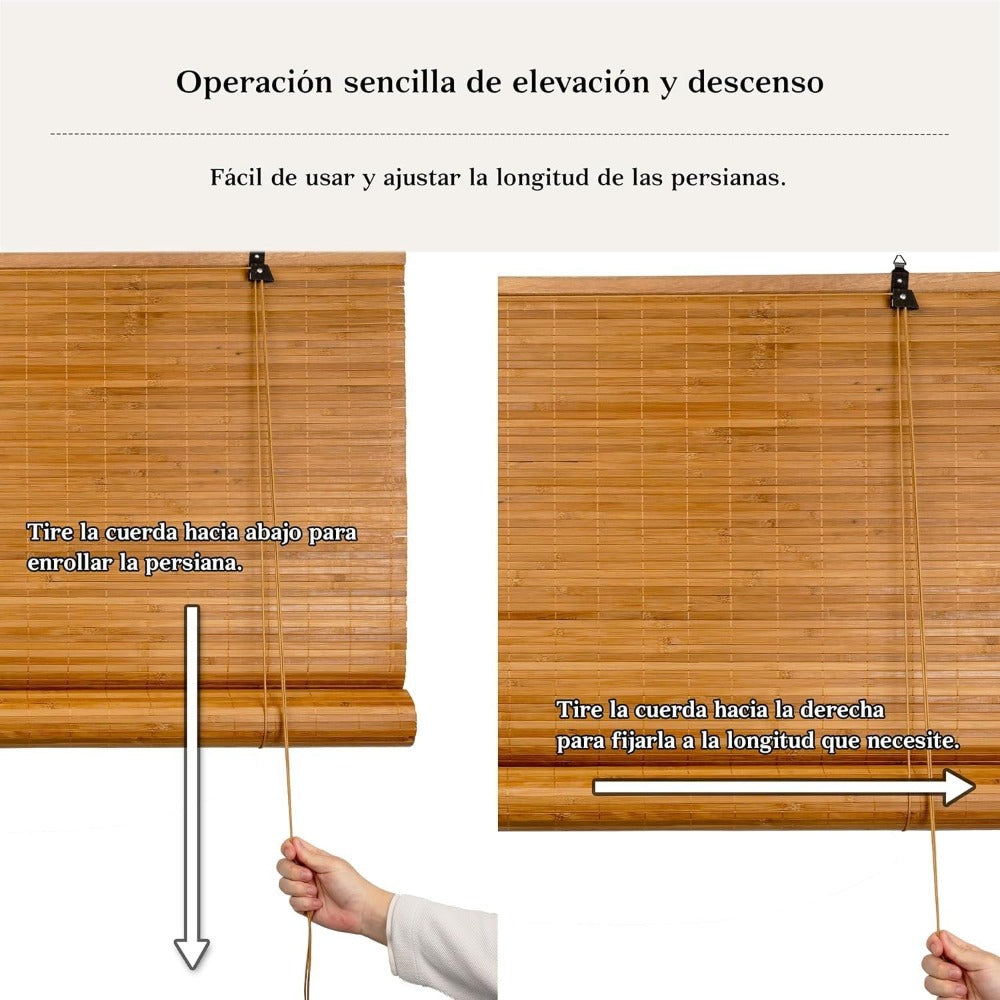 NQT Persiana Estor Enrollable de Bambú Natural, Protección Solar y Privacidad para Ventana