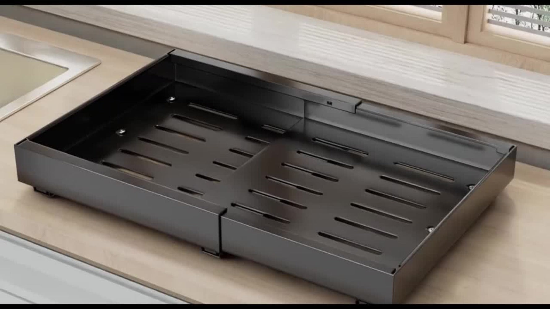 Juego de 4 organizadores extraíbles para gabinetes, cajones extensibles y ajustables (32.0cm-52.07cm de ancho), instalación sin taladro con adhesivo fuerte, estante deslizante de acero al carbono inoxidable, capacidad de carga de 27.22 kg