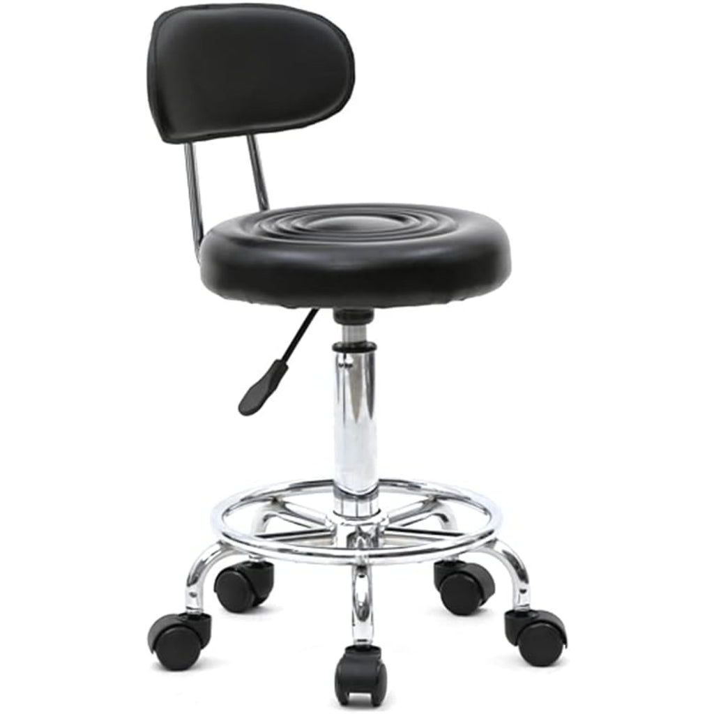 Taburete de oficina Bonnlo | Rodante, giro de 360°, altura ajustable, material de PVC, forma redonda, respaldo negro para estudio de uñas, salón de belleza, spas y oficinas