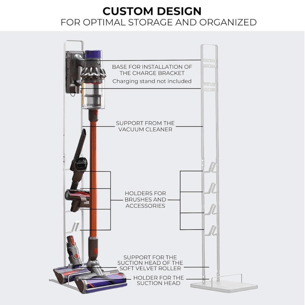 Soporte de Aspiradora Compatible con Dyson V15 V12 V11 V10 V8 V7 V6 - DC58/ DC59/ DC62/ DC74 - Organizador de Almacenamiento de Suelo Sin perforar la Pared.