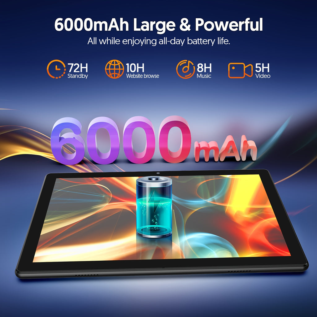 Tablet | Tablet Android 15 de 10 pulgadas, 12 (3+9) GB de RAM, 64 GB de ROM, Procesador Quad Core, Cámara de 2.0MP+8.0MP, 6000mAh, Múltiples