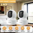 Juego de 2 cámaras inteligentes que funcionan a 5G/2.4Ghz para Wifi, diseñadas para seguridad interior con monitoreo de alta definición, que presentan una cámara de seguridad única para hogares, que ofrece vigilancia de video panorámica de 360°, capacidad