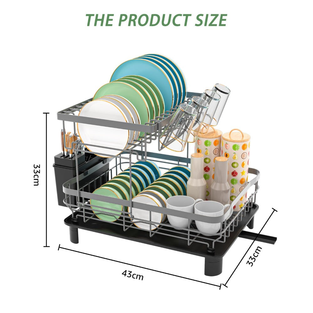 Estante de Platos de Doble Capa, Escurridor de Platos con Plato de Drenaje y Boquilla Giratoria, Estante de Platos con Organizador de Cubiertos y Portavasos - Regalo Perfecto para Mujeres, Esposa, Día de la Madre, Accesorio de Cocina