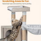 Árbol para Gatos con Armario de Letrero, Armario para Gatos, Casa Moderna 4-en-1 con Plataforma Grande, Casa para Gatos con Alfombra Rascadora de Sisal, Postes y Pompones, Cojines Lavables