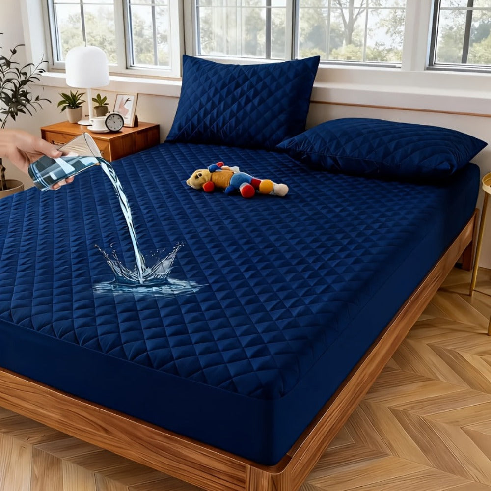 Una funda protectora de colchón impermeable de 1 pieza, lavable a máquina, con un diseño acolchado de color sólido y bolsillos profundos (suave y cómoda). Se puede utilizar como sábana independiente.