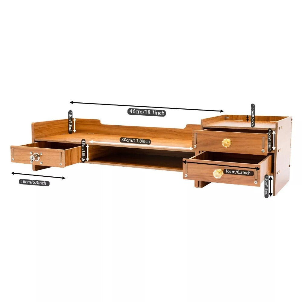 Organizador de escritorio de madera con cajones, material de oficina, escritorio de computadora, mesa de escritorio