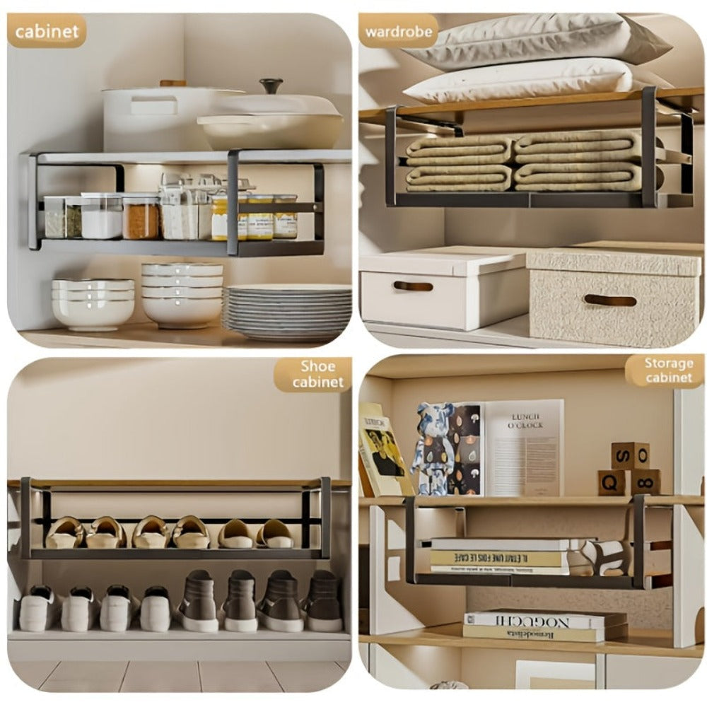 Canasta Colgante para Almacenamiento Bajo Estante, Organizador Expandible y Resistente para Armario de Cocina, Lavandería o Estanterías Flotantes