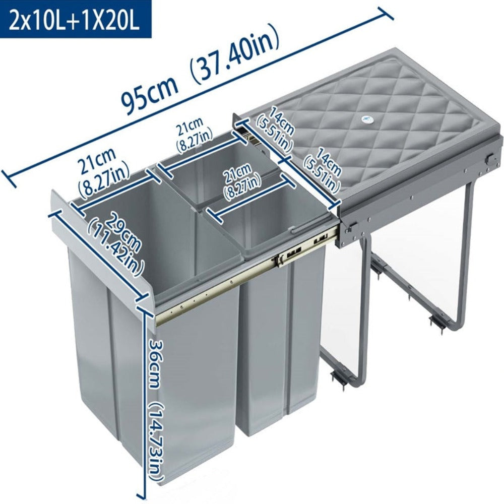 Basurero de Cocina Integrado con Rieles Telescópicos, Recogedor de Residuos Extensible para Bajo Mueble, Color Gris