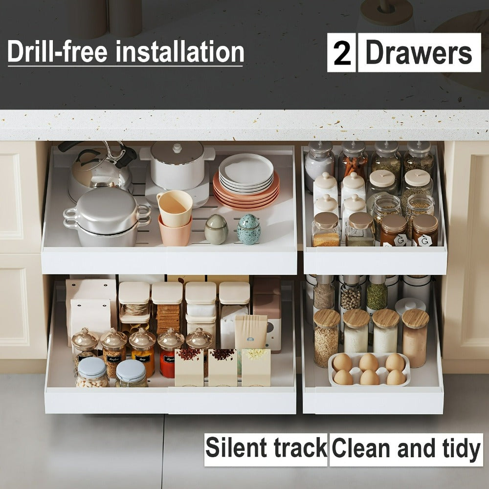 2 Paquetes de Cajones Extensibles para Gabinetes de Cocina, Juego de 2 Estantes Deslizantes de Almacenamiento, Cestas Extraíbles para Fregadero Sin Taladro, Estantes de Gabinete de Fácil Acceso, Adecuados para Baños y Lavanderías, Organizador de Almacenam