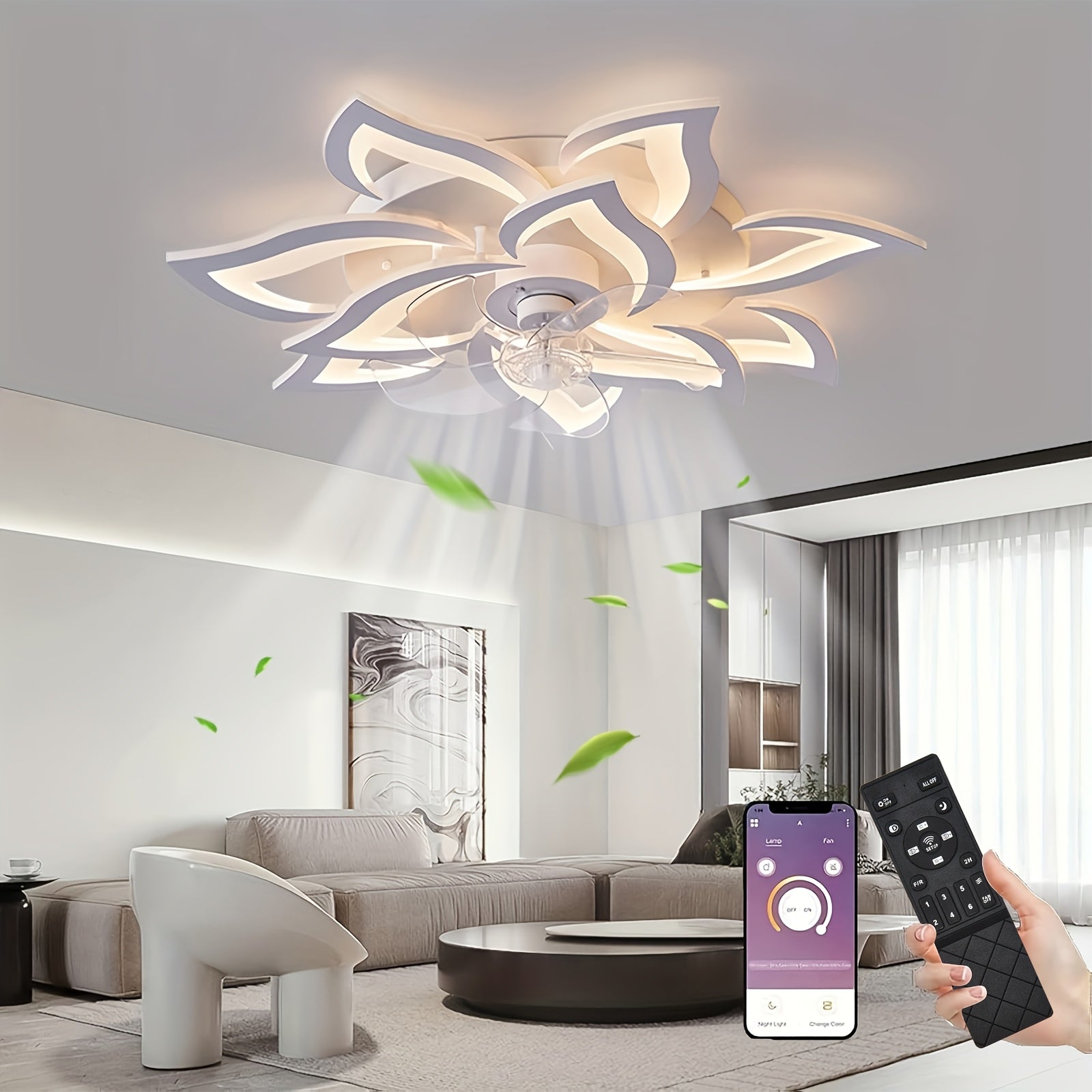 Ventilador de techo con luz y aplicación para dormitorio salón y cocina | 69 cm y control remoto