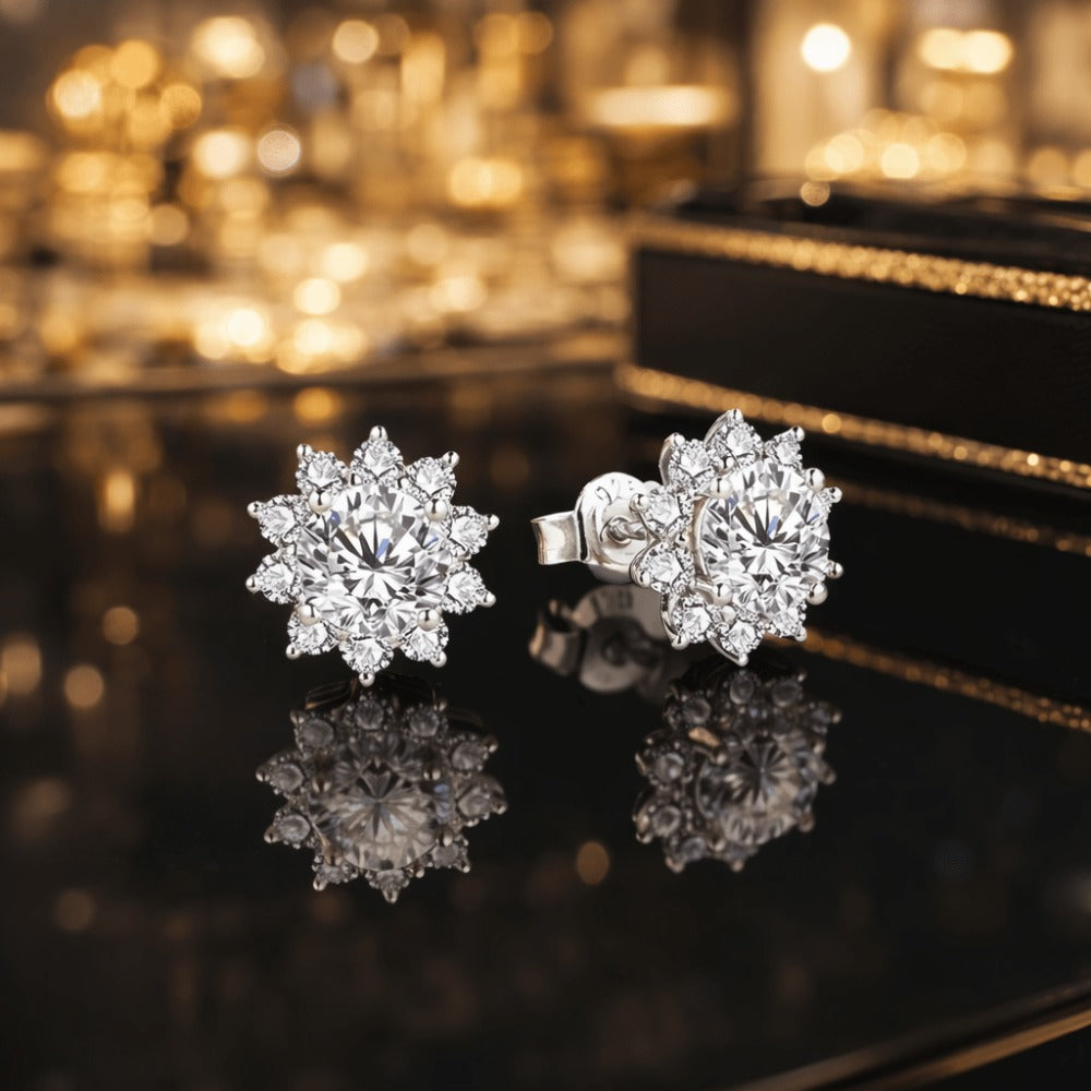 Pendientes de plata de ley 925 para mujer – Pendientes de circonita cúbica con diseño floral, Pendientes de plata de ley esterlina brillantes, Regalo de joyería elegante para mujer