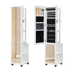 Armario para Joyería, Organizador de 64.8 Pulgadas con Perchero, Espejo Largo Bloqueable y 4 Ruedas, Estantes con Ganchos, 5 en 1, Blanco y Beige/Blanco y , Armarios para Joyas