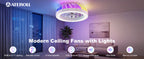 Ventilador de techo Ateroll con iluminación, diámetro 46 cm, ventilador de techo RGB con luz y control remoto, 6 niveles de viento, 3000 K - 6500 K, LED regulable, temporizador silencioso, luz de techo con ventilador para dormitorio, sala de estar