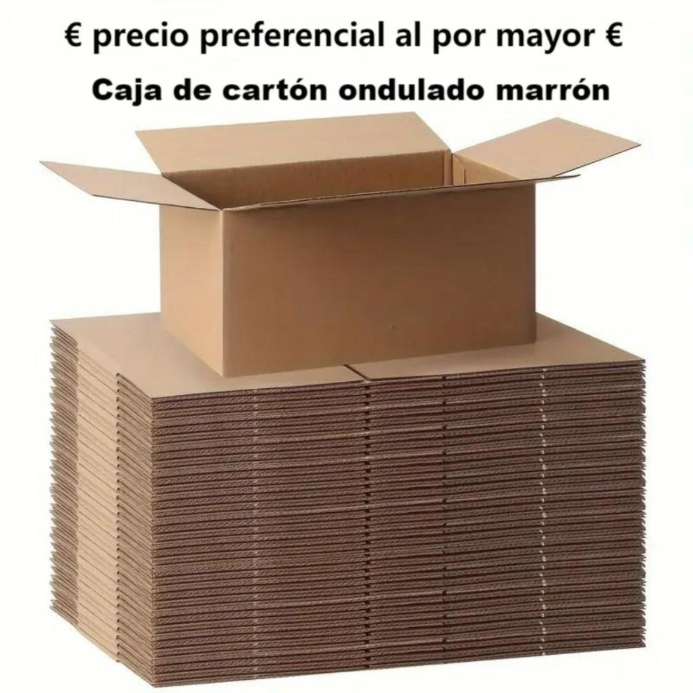 Caja de cartón marrón ondulado (Pack de 12-20 unidades) – 5 tamaños disponibles – Embalaje resistente para envíos y mudanzas – Fabricado en España