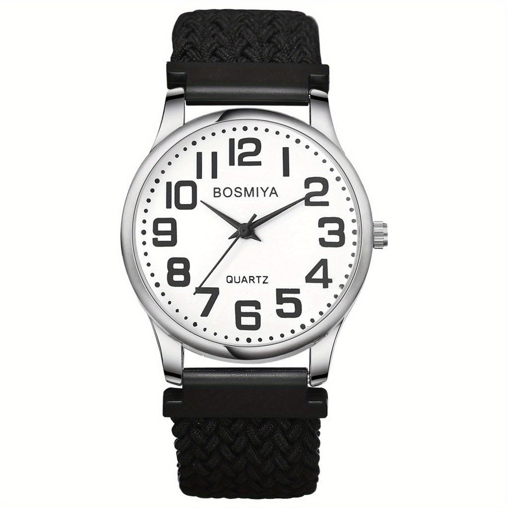 JewelryWe Reloj Elástico Trenzado para Mujer Hombre Simple Analógico de Cuarzo Pulsera Elástica Tejida Reloj Casual con Esfera de Números Grandes