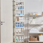Estante de baño ultradelgado de 8 niveles, diseñado para guardar artículos de tocador y papel higiénico, apto para diversos escenarios de almacenamiento en el baño, estantes