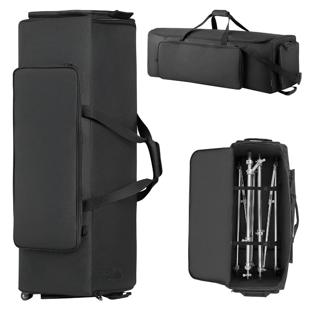 Bolsa para herrajes de batería VEVOR con ruedas, 1680D, bolsa de transporte para equipo de batería, estuche de transporte con asa resistente, cremallera duradera, ruedas de PVC suaves, múltiples bolsillos, para herrajes y accesorios de soporte, negro