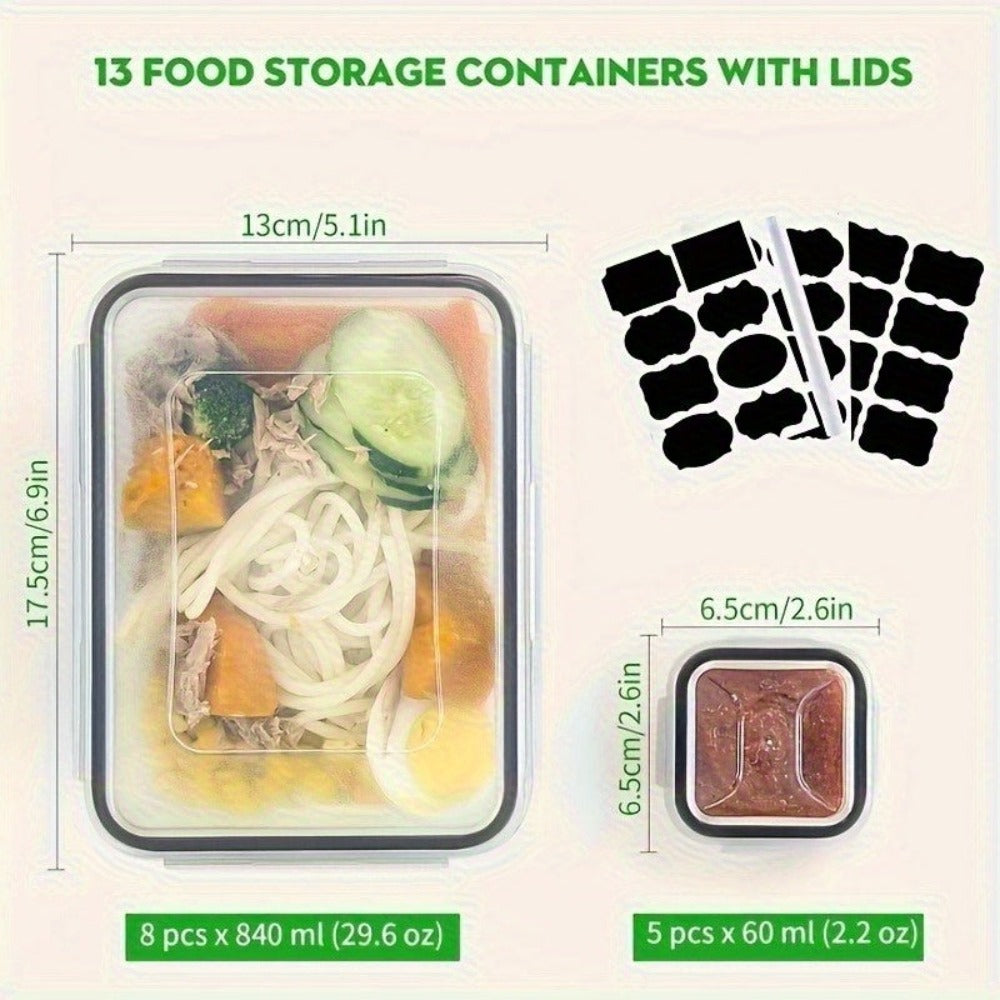 26 Piezas de Recipientes para Almacenar Alimentos, Caja de Salsas Apilable, Juego de Tazones de Cocina (13 Cajas + 13 Tapas) - Contenedores de Plástico Herméticos con Tapas - Aptos para Microondas y Congelador, Cajas para Almuerzo