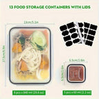 26 Piezas de Recipientes para Almacenar Alimentos, Caja de Salsas Apilable, Juego de Tazones de Cocina (13 Cajas + 13 Tapas) - Contenedores de Plástico Herméticos con Tapas - Aptos para Microondas y Congelador, Cajas para Almuerzo