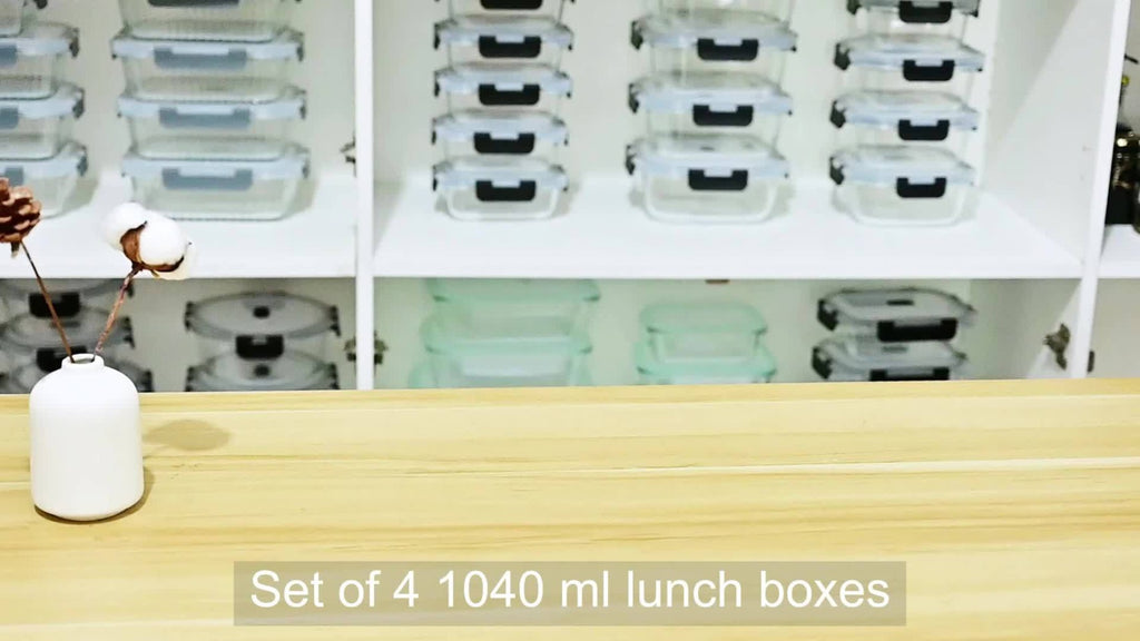 6 Piezas de Recipientes para Alimentos con Tapas, Herméticos y con Válvula de Vapor, Contenedores de Vidrio de 1040ml para Cocina,