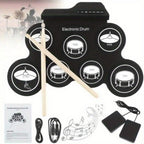 Batería electrónica, 7 pads enrollables, kit de batería midi portátil con altavoz incorporado/pedales/tomacables para auriculares, excelente regalo de vacaciones para principiantes