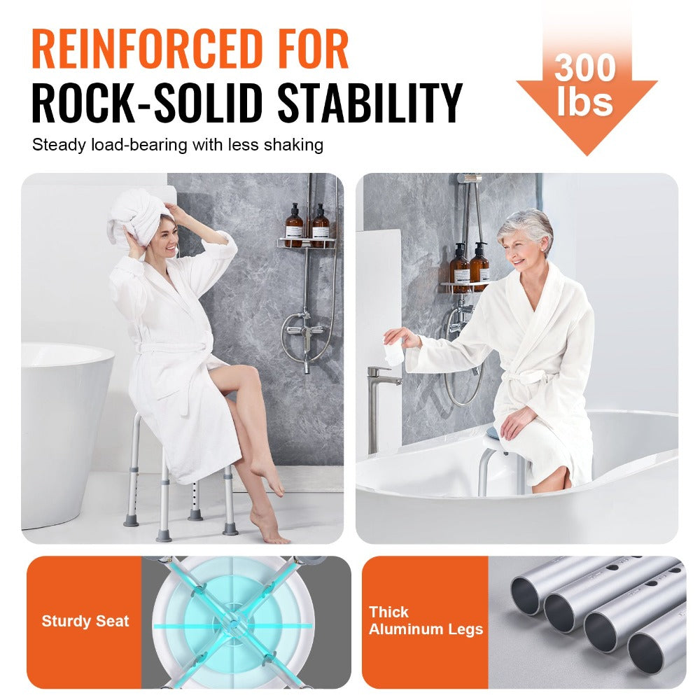 Silla de ducha VEVOR giratoria 360 grados, asiento ajustable de silla de ducha, silla de baño para ducha o bañera interior, banco antideslizante, asiento de bañera para personas mayores, discapacitados y personas con discapacidad, capacidad de 136,1 kg