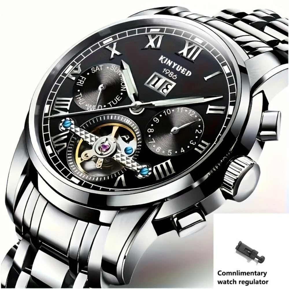 Reloj Mecánico Multifuncional para Hombres, Reloj Deportivo de Moda para Hombres con Carga Automática, Reloj con Parte Posterior Abierta, Regalos de Vacaciones, Sin Batería