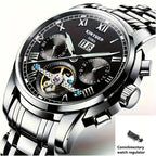 Reloj Mecánico Multifuncional para Hombres, Reloj Deportivo de Moda para Hombres con Carga Automática, Reloj con Parte Posterior Abierta, Regalos de Vacaciones, Sin Batería