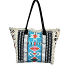 MEJORADA Bolso de playa grande con estampado bohemio, ideal para verano, con flecos de algodón, forro interior y bolsillos, 55×37×19 CM, tejido 100% poliéster
