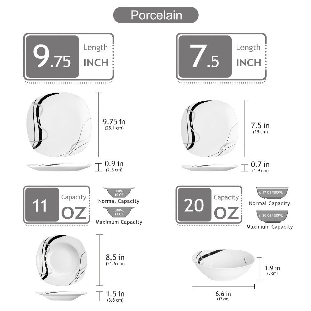 Juegos de Comedor de 24 piezas, Juegos de Platos y Tazones, Juego de Comedor Redondo de 24 piezas para 6 personas, Juego de Platos Resistente a los Arañazos, Juegos de Platos Seguros para Lavavajillas y Microondas, Adecuaciones de Cocina de 24 piezas