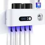 Portacepillos de dientes inteligente de pared automático y dispensador de pasta de dientes con UVC, una operación, panel de visualización, apto para baño, sistema de secado higiénico, ahorra espacio para baños pequeños, exprimidor automático de pasta de d
