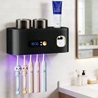 Portacepillos de dientes inteligente de pared automático y dispensador de pasta de dientes con UVC, una operación, panel de visualización, apto para baño, sistema de secado higiénico, ahorra espacio para baños pequeños, exprimidor automático de pasta de d