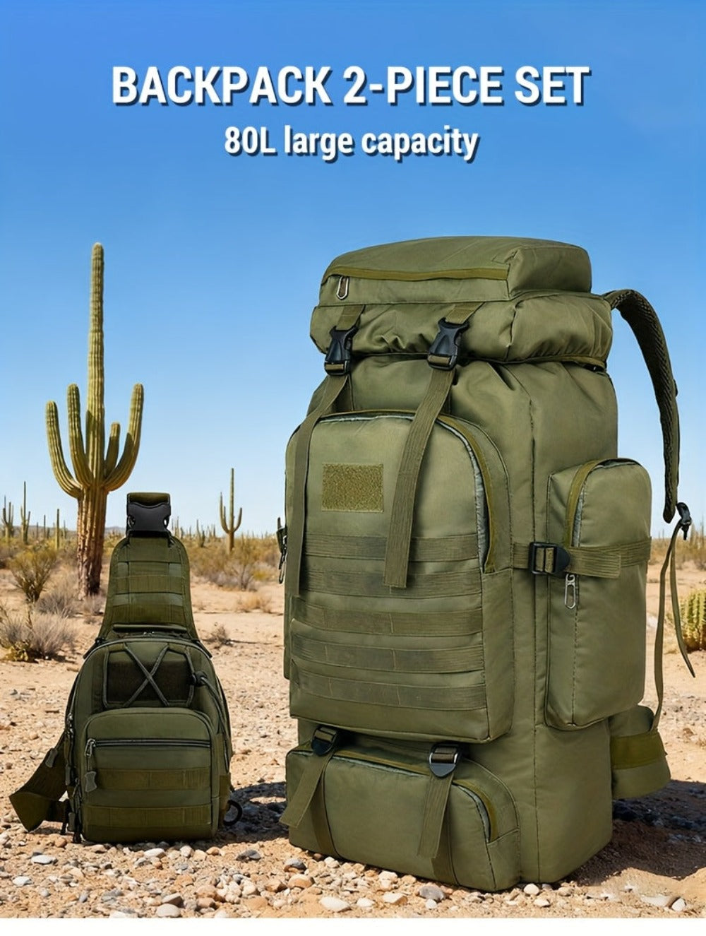 Un conjunto de dos piezas, una mochila para senderismo y montañismo