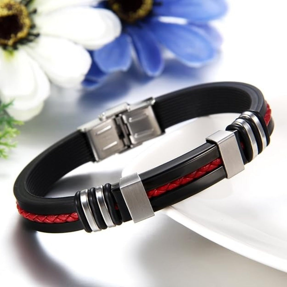 Pulsera para Hombres de JewelryWe, Brazalete de Malla Cruzada Clásica, Pulsera de Silicona, Tamaño Ajustable