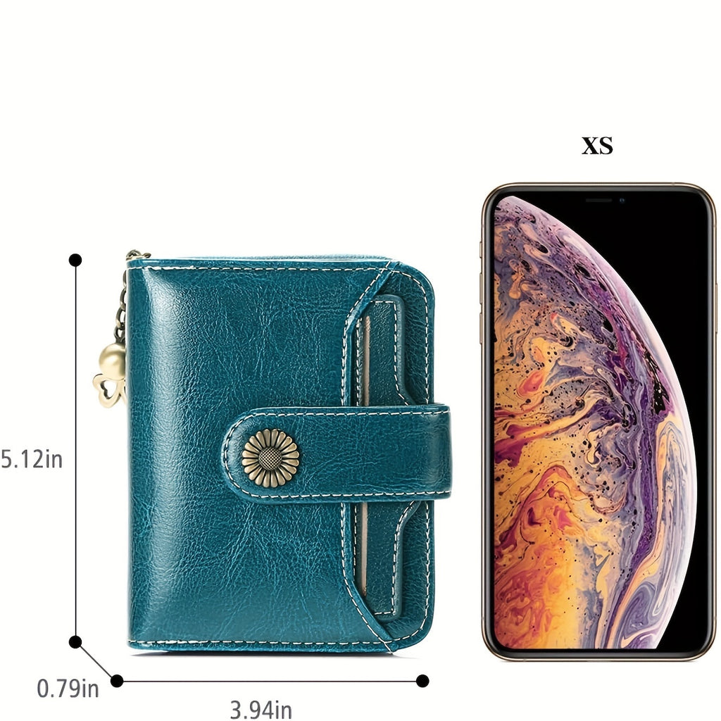 Billetera para mujer, protección RFID, billetera pequeña, multi-compartimento, bolso, monedero para mujer, billetera de cuero para mujer