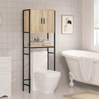 Estantería de baño de 1 pieza, gabinete para lavadora, estante para lavadora sobre inodoro, estante para inodoro con gabinete y estante ajustable, estantería de baño de madera y metal, 64.5 x 170 x 27 cm, estantes