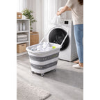 Cesta de Ropa Retráctil y Plegable con Ruedas - 45 Litros - Blanco Gris