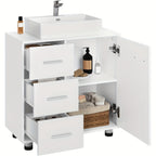 1pc Armario de Medicina, Tocador con 3 Cajones, Gabinete con 2 Compartimentos, Armario para Baño con Estante Ajustable, 60 x 60 x 30 cm, Blanco + Gris/Blanco/Blanco + Roble