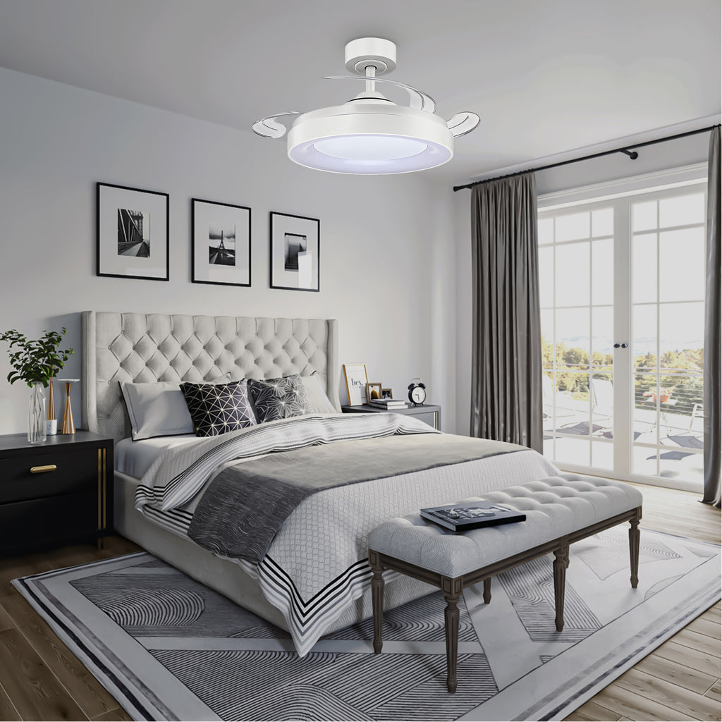 Ventilador de techo retráctil con luz para dormitorio salón y comedor | control remoto