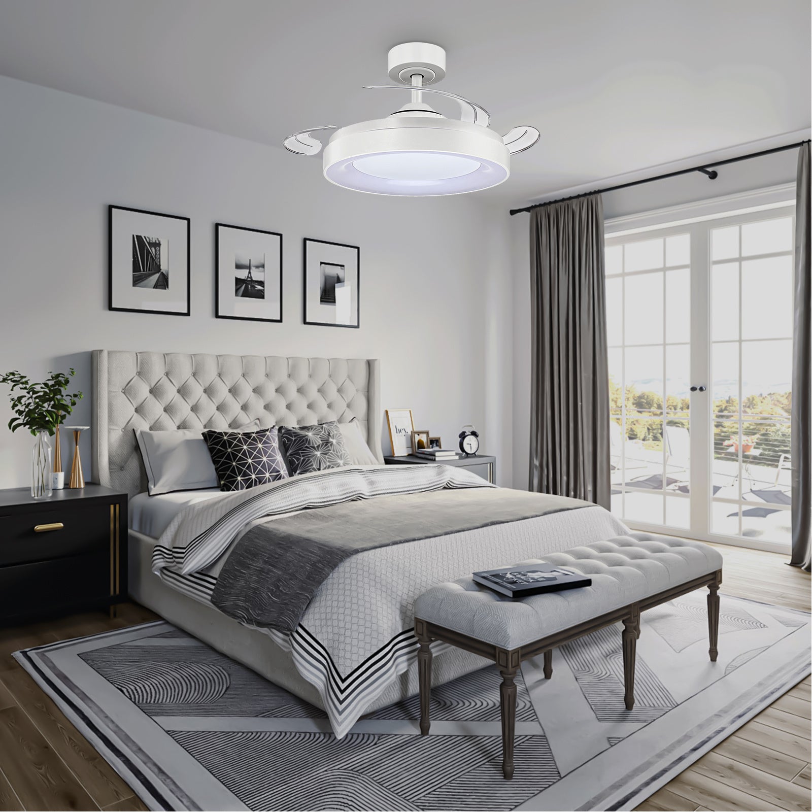 Ventilador de techo retráctil con luz para dormitorio salón y comedor | control remoto