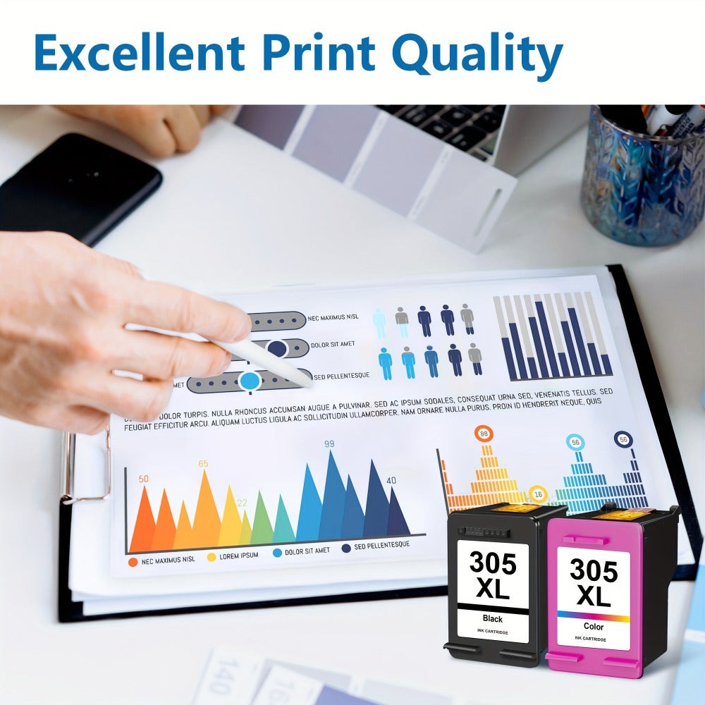 Cartuchos de Tinta 305XL de Alto Rendimiento Remanufacturados para HP 305 XL, Compatibles con Impresoras HP 4100 4100E 4152 4155E 2700 2700E 2752 2752E 2742 2755 6000 6055 6400 6458 6458E 6455E, 2 Piezas (Color )