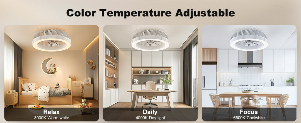 Ventilador de techo Ateroll con iluminación, diámetro 46 cm, ventilador de techo RGB con luz y control remoto, 6 niveles de viento, 3000 K - 6500 K, LED regulable, temporizador silencioso, luz de techo con ventilador para dormitorio, sala de estar