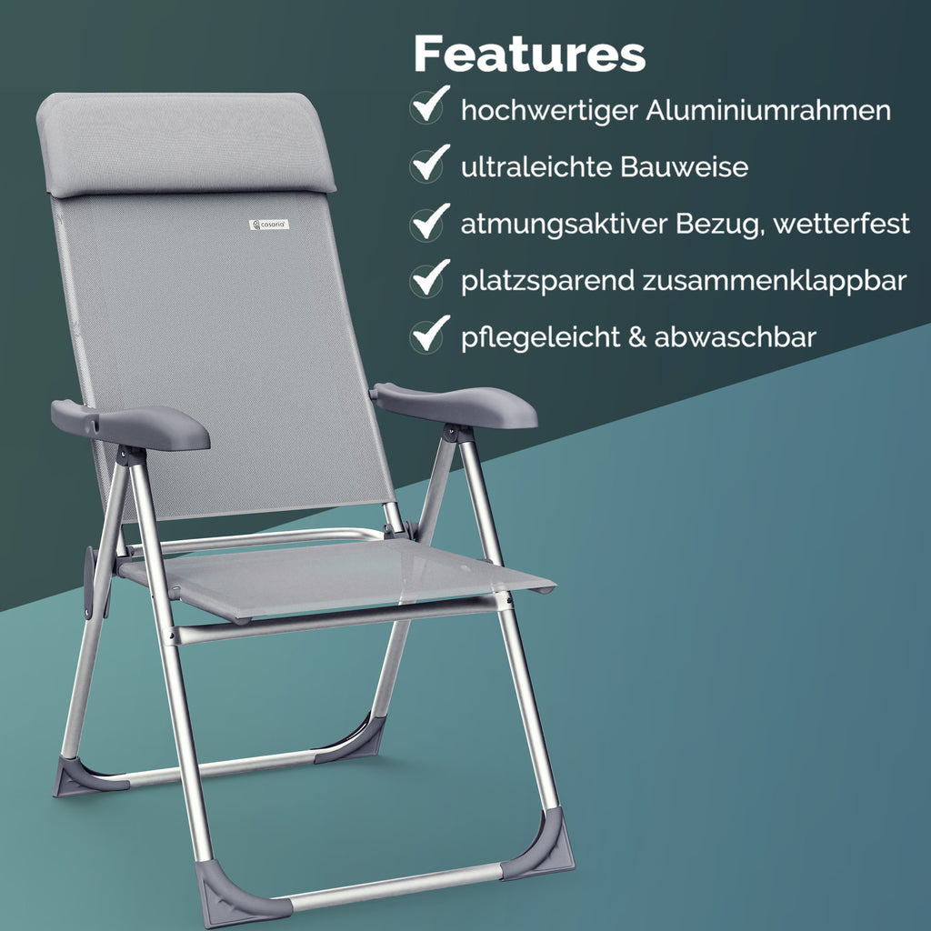 CASARIA® Sillas de Jardín Juego de 4 Plegables Ajustables en 7 Direcciones de Aluminio con Respaldo Alto Función Reclinable Silla de Camping Plegable para Balcón Silla Plegable Respaldo Alto