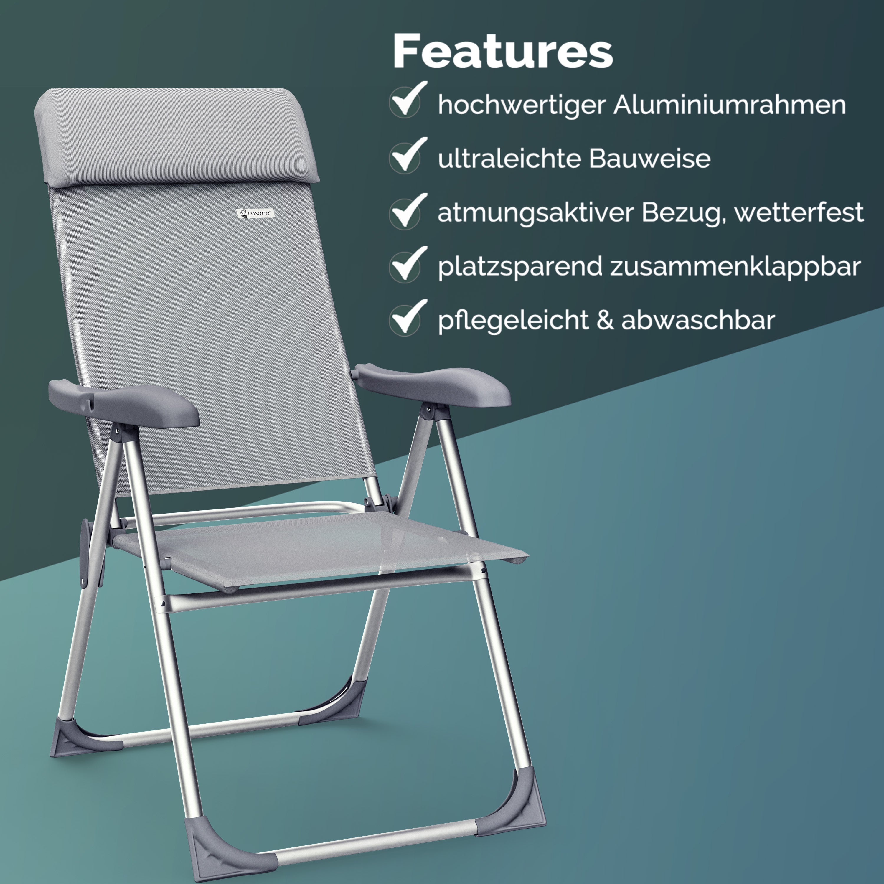 CASARIA® Sillas de Jardín Juego de 4 Plegables Ajustables en 7 Direcciones de Aluminio con Respaldo Alto Función Reclinable Silla de Camping Plegable para Balcón Silla Plegable Respaldo Alto