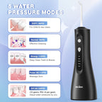 Irrigador Bucal Sejoy C12BLA Profesional con 5 Modos, 9 Boquillas, Tanque de 350ML, 30 Días de Batería para Limpieza Dental, Brackets y Cuidado de las Encías
