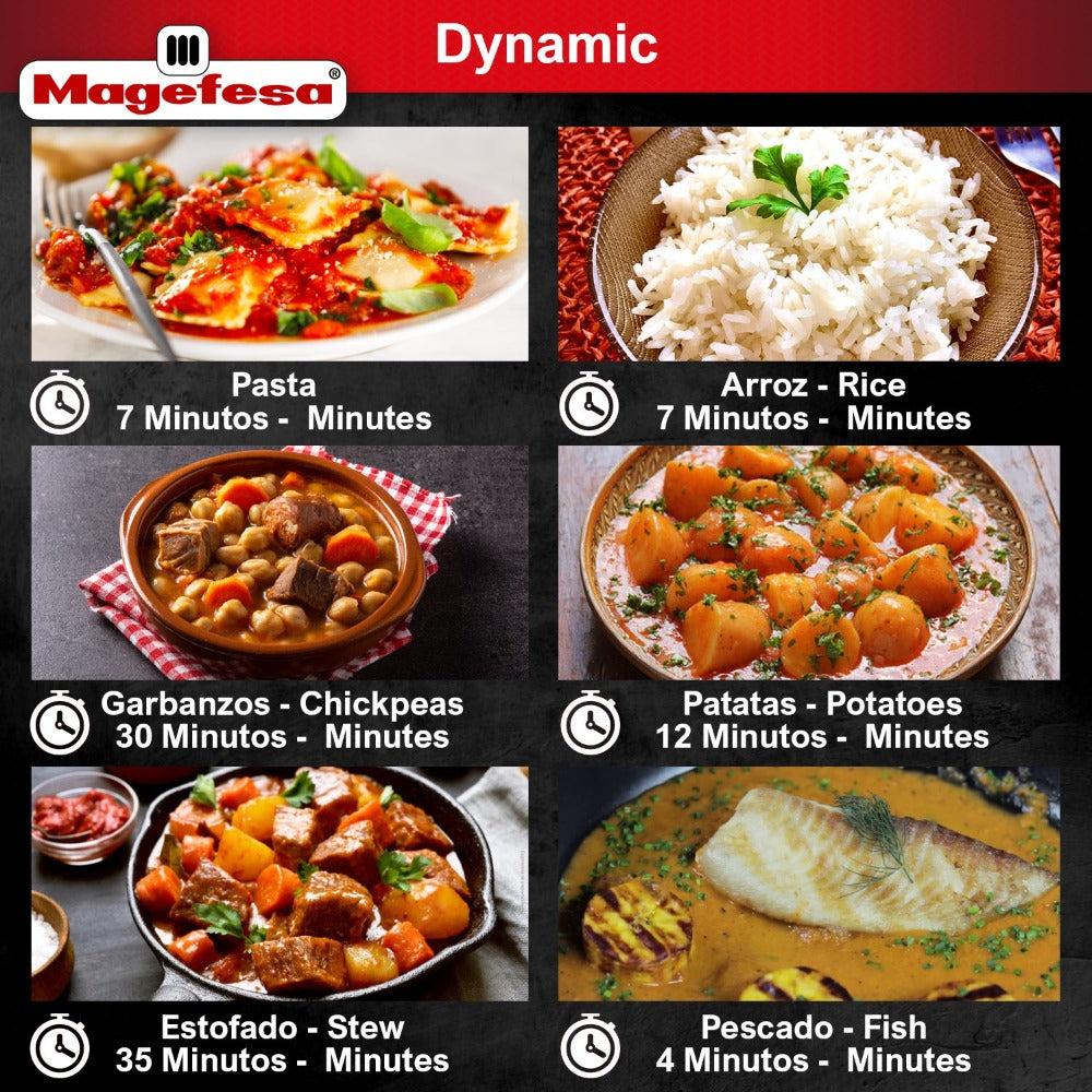Magefesa DYNAMIC - Juego de Olla Express Rápida + Cestillo, Acero Inoxidable 18/10, Eficiencia Energética, Todo Tipo de Cocinas, Inducción