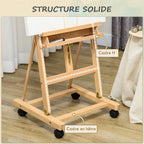 Caballete plegable para artista Vinsetto sobre ruedas, hecho de madera de haya, para lienzos de hasta 118 cm, altura ajustable, inclinación ajustable hasta 90° máximo, con soporte para pinceles de madera natural