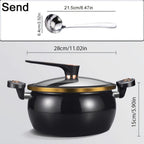 Olla Grande de 28 cm con Tapa de Cierre - Olla Versátil para Sopas y Estofados Rápidos, Compatible con Estufas de Gas, Diseño Elegante en Negro y Dorado, Tapa de Vidrio, Opciones Multicolor de Moda - Regalo Ideal para el Hogar