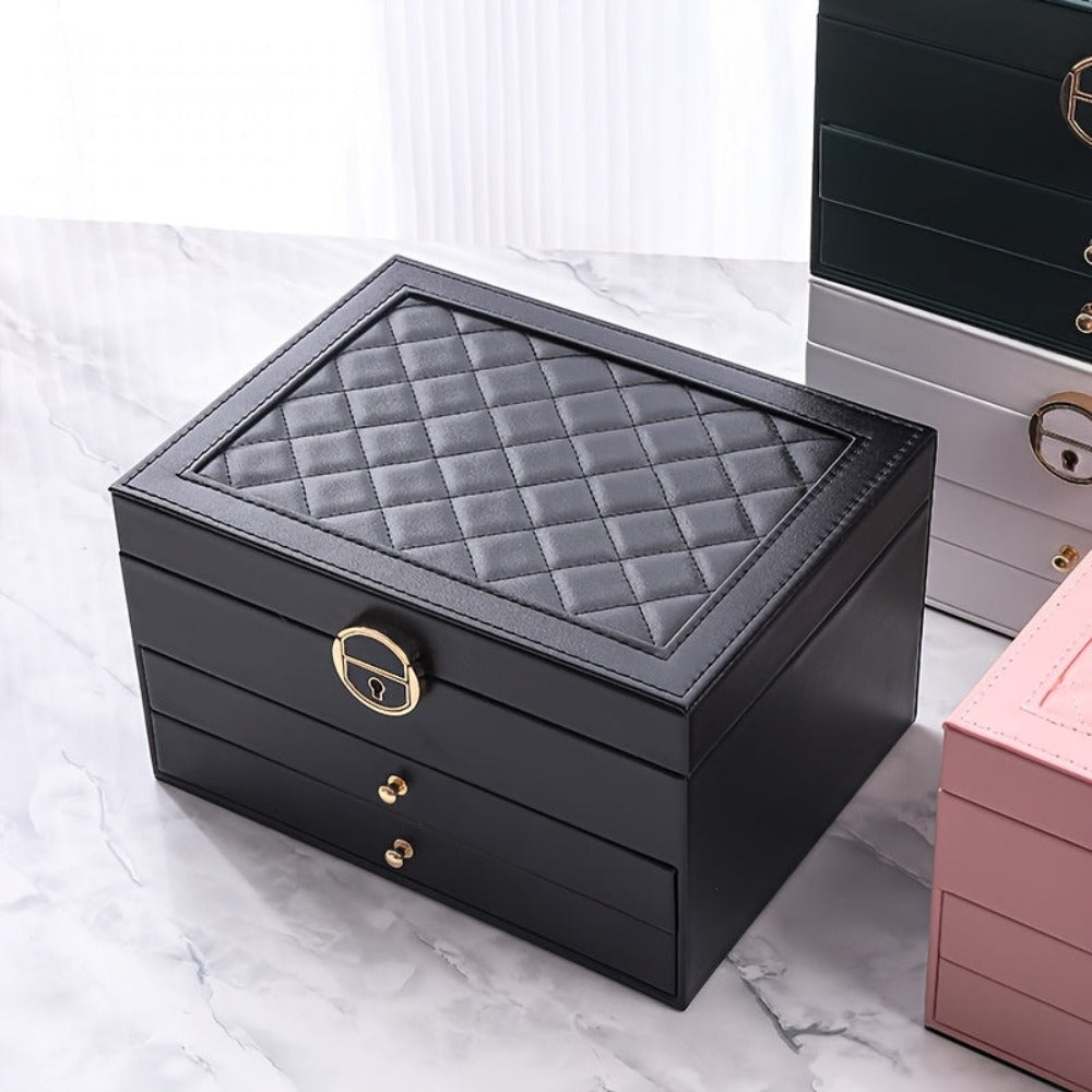 Joyero de tres capas de terciopelo y piel sintética, compacto y portátil para guardar aretes, anillos, collares y otros suministros para hacer joyas